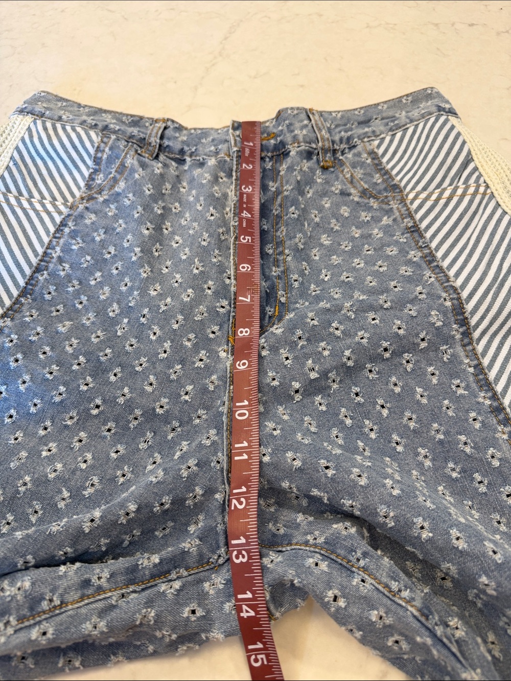 POL Luna Textured Barrel Pants Blue Patchwork Size Medium - Picture 9 of 10